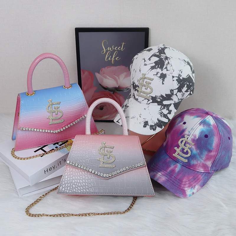 

Matching purse and hat set wallets ladies hand bags baseball hat set for women handbags, 8 colors