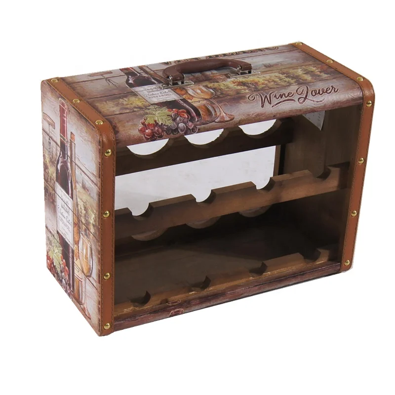 
2020 Hot Selling Home Kitchen Appliances 8 Bottles Place with Handle on Top Wood Wine Rack 