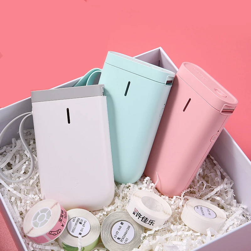 

Label Maker Machine 2020 portable Jewelry Label Printer available for Smartphone For Home & Office Organization, White+green+pink