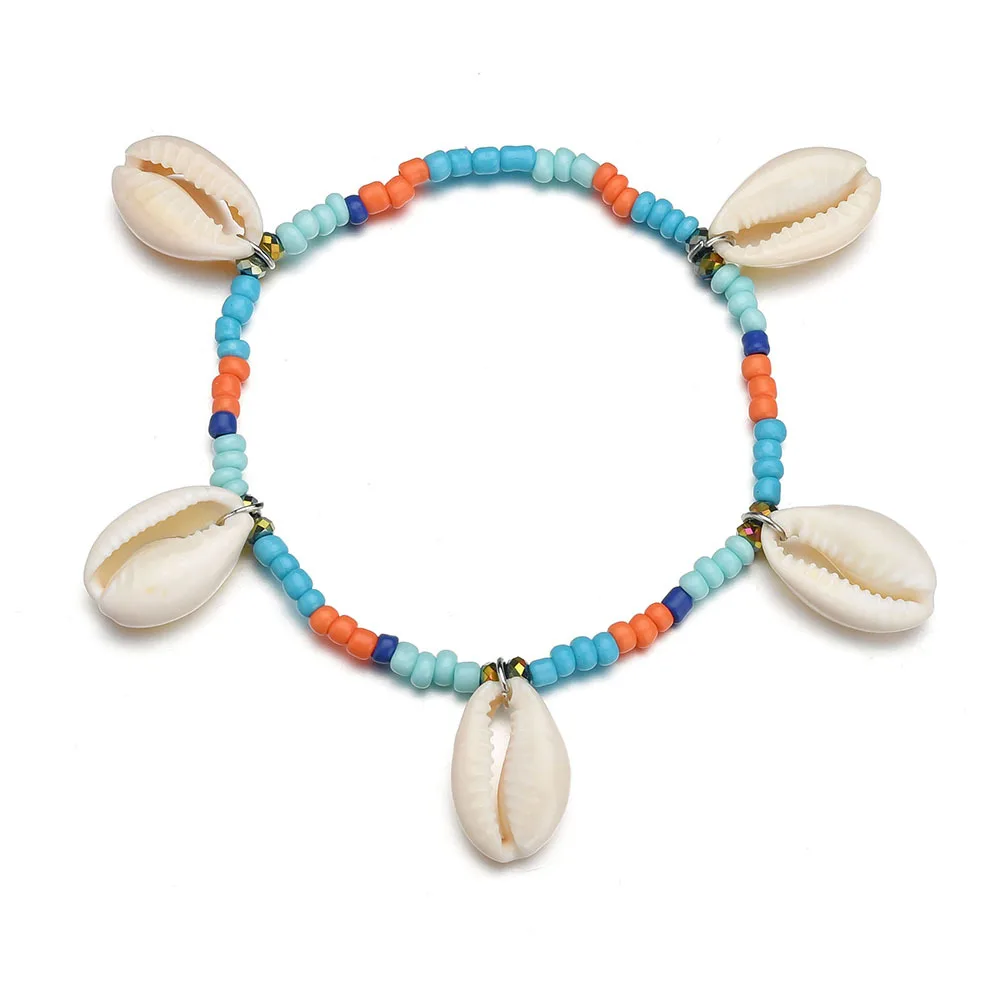 

Boho Elastic Colorful Seed Bead Anklet Bracelet Natural Sea Cowrie Shell Anklets