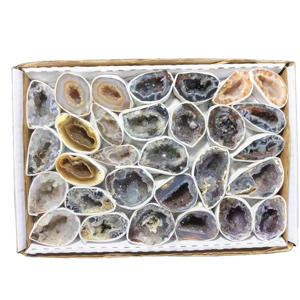 

Wholesale Natural Minerals Agate Hole Crystal Druzy Agate Geode box For Healing
