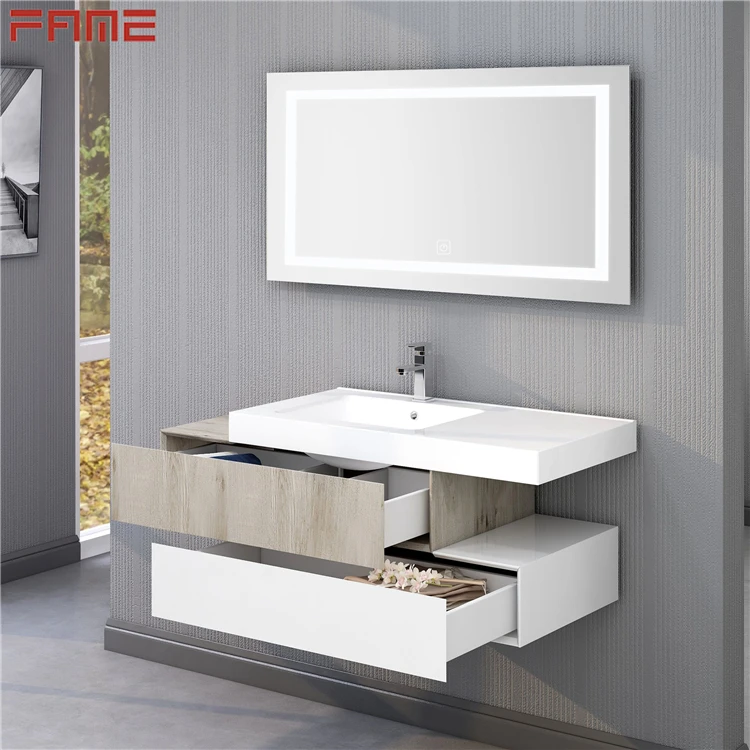 Hangzhou Fame Asymmetry MDF Storage Bathroom Vanity Cabinet with LED Mirror