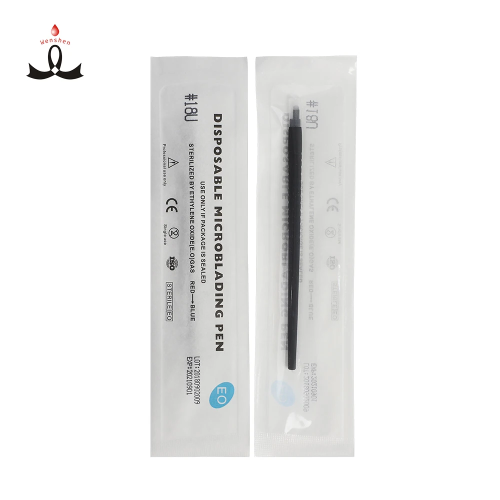 

WSTATTOO Lushcolor Black Disposable Manual Micoblading Tattoo Pen 18U with 0.15mm Micro Blade Needle Blade EO Gas Sterilized