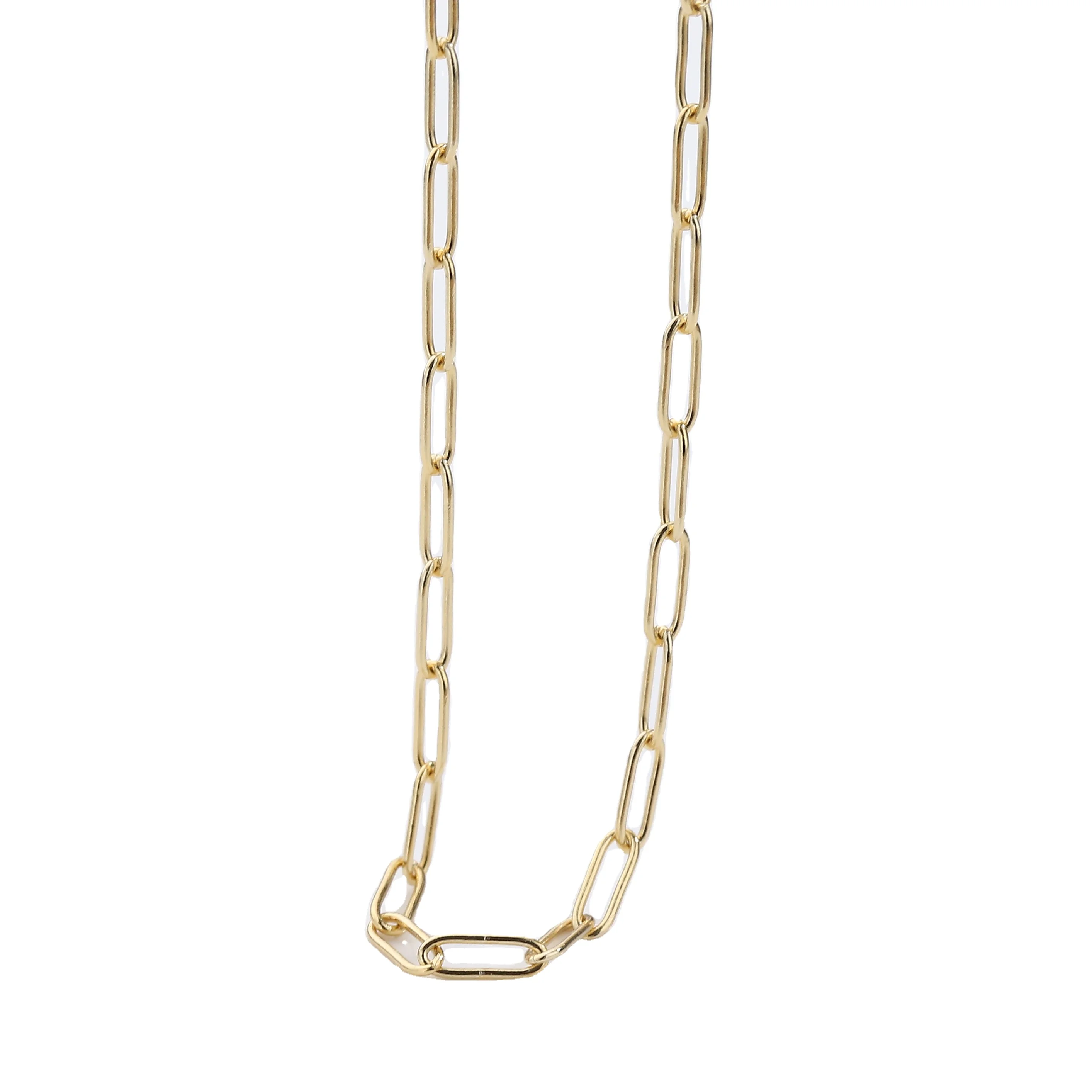 Hot Wholesale Gold Plated Thick Chain Necklace 925 Silver 18K Paperclip Chain Necklace Woman