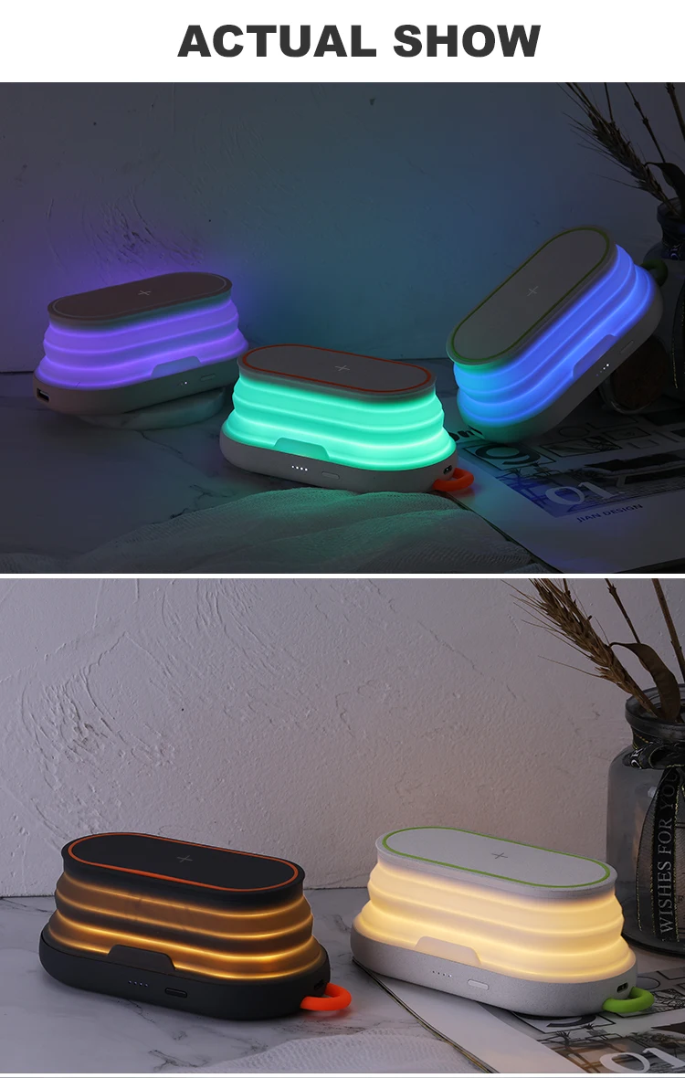4 in 1RGB night light power bank  charger wireless  with phone holder