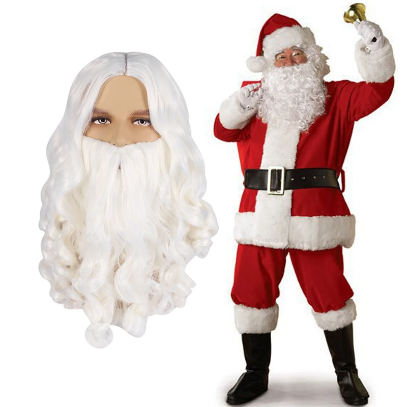 

Wholesale Cosmetic Props Christmas Grandpa White High Temp Fiber Beard Party Anime Cosplay Santa Wig