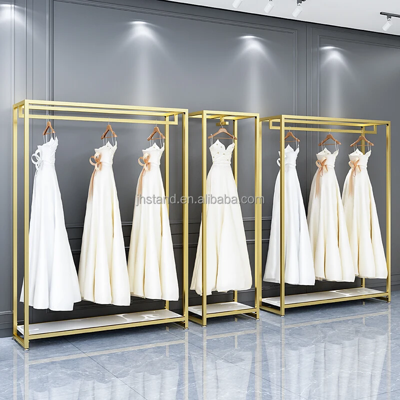 

Bridal Store Interior Design Shinny Gold Clothes Display Wedding Dress Display Rack Stand Bridal Gown Display Showcase