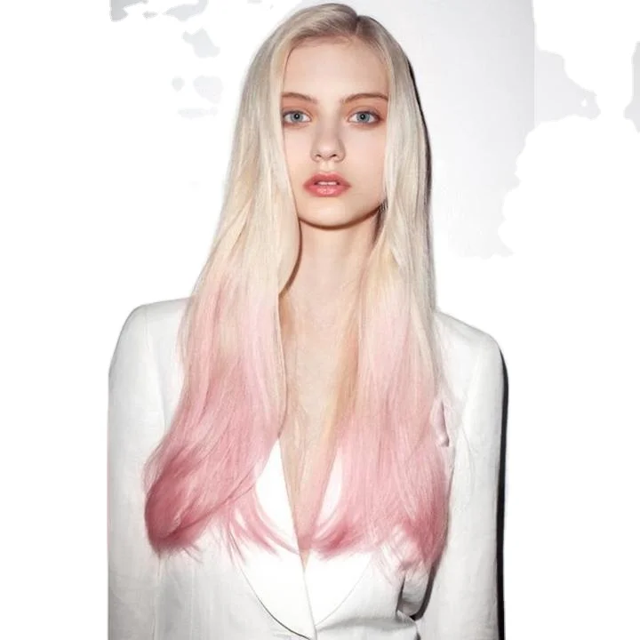 

Fashion Pink Wig with White gold Roots Long Straight Female Synthetic Wig for Women, Natural color