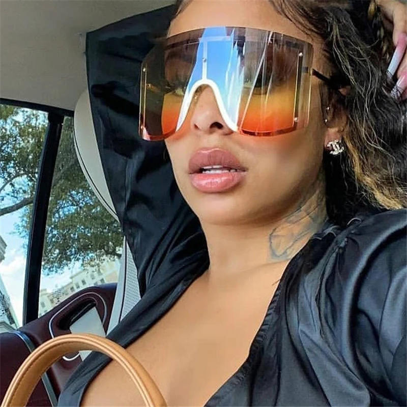 

Women Blue Rimless Shades gradient big frame sunglasses oversized fashionable pc sunglass 2021 sunglasses fashion brand, As the picture shows