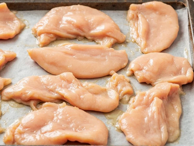 Homemade chicken strips on baking sheet before cooking