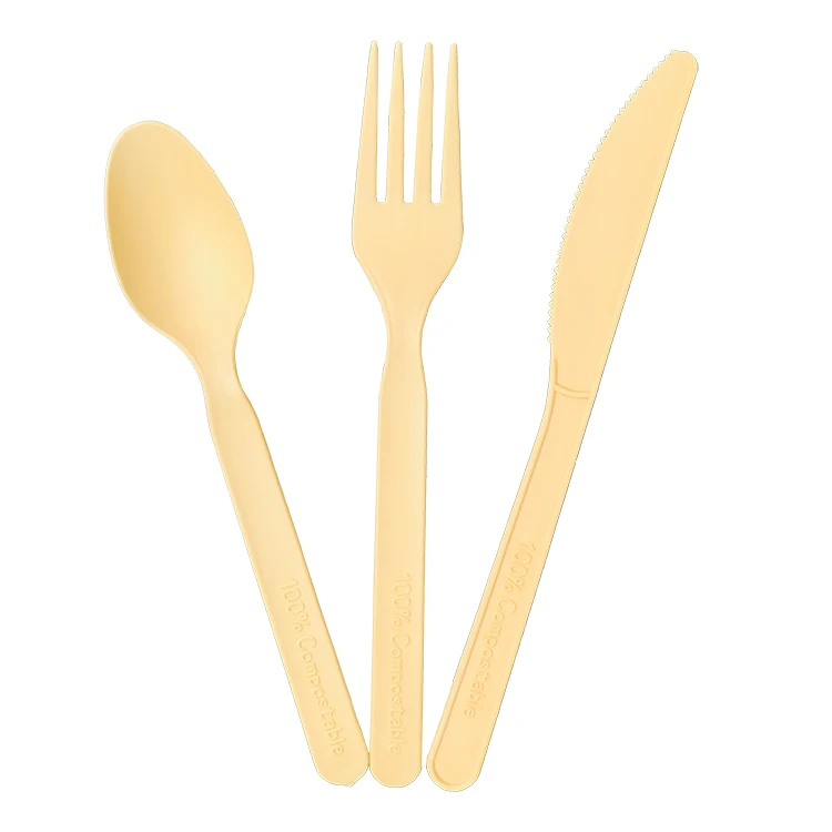 

EcoNewLeaf Degradable Corn Starch Utensilios Eco Friendly Cheap CPLA Soup Spoon Fork Cutlery Set, Customized color