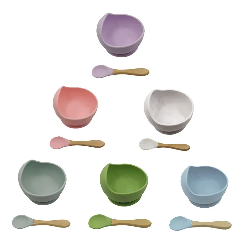 

Wholesale soft suction food grade silica gel bib and bowl cover with bowl and spoon silica gel bowl for children