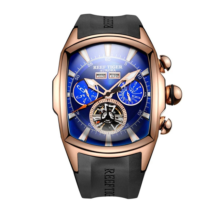 

REEF TIGER RGA3069 Top Brand Luxury Big Watch for Men Blue Dial Mechanical Tourbillon Sport Watches Relogio Masculino