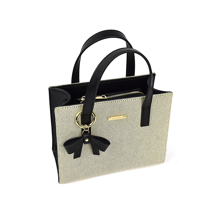 

2021 Hot Elegant Design Trendy Lady Handbag Bow Decoration Canvas Bag for Women, Black