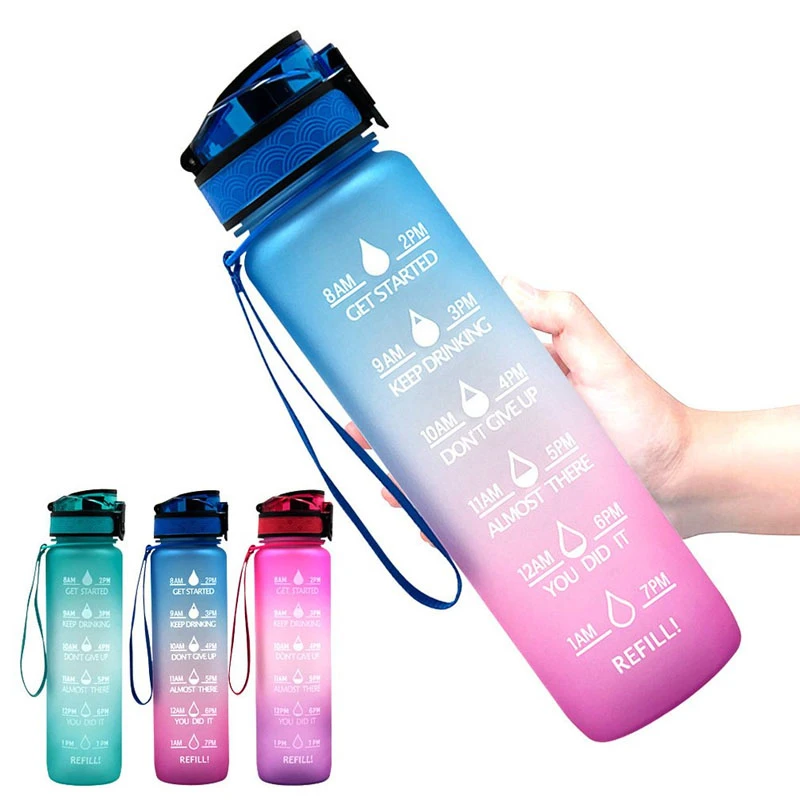 

32Oz Fitness Tritan Bpa Free Time Marker Plastic Frosted Water Motivational Sports Water Bottle, Customized color acceptable