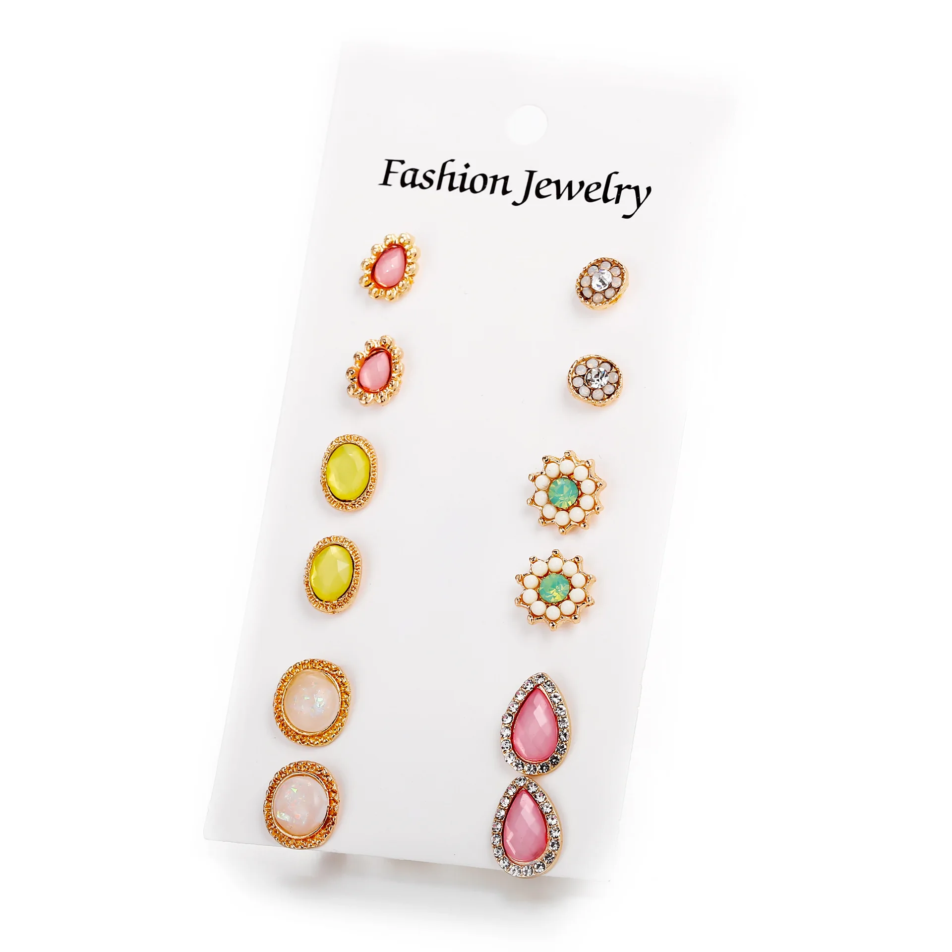 

6 Pairs Love Pearl Flower Ear Stud Set Heart Star Tassel Pendant Stud Earrings Set Crystal Pearl Earrings Set