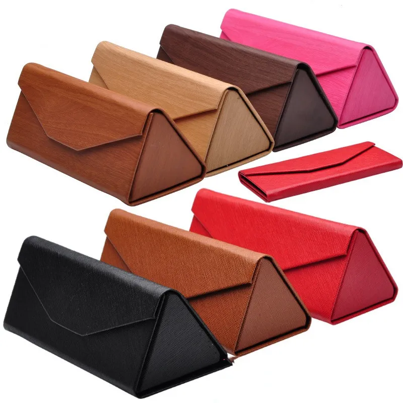 

Sunglasses cases package custom logo packaging box big folding triangle Magnetic PU Leather Foldable Glasses Box For Eyeglass, Choice