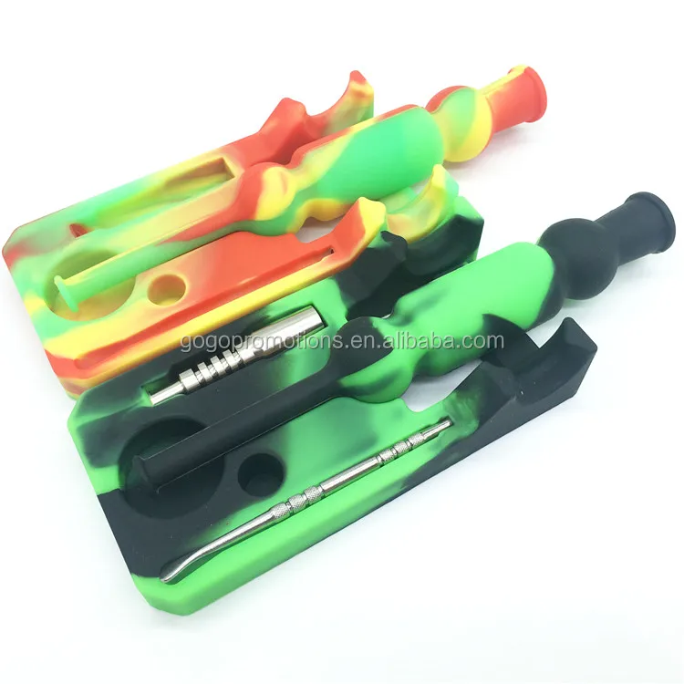 

hot selling silicone smoking accessories silicone water pipes tank dabbing collector with titanium nail and dabbing tool