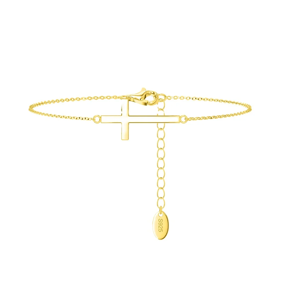 RINNTIN APB03 Fashion Wholesale 14K Gold Plated Jesus Cross Charm Bracelets for Women Simple Stackable Handmade Cross Bracelet