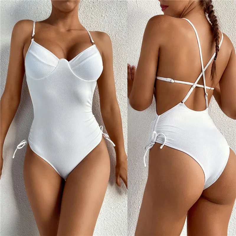 

bikini 2021 Solid color white one-piece swimsuit sexy bikini swimwear & beachwear, As show