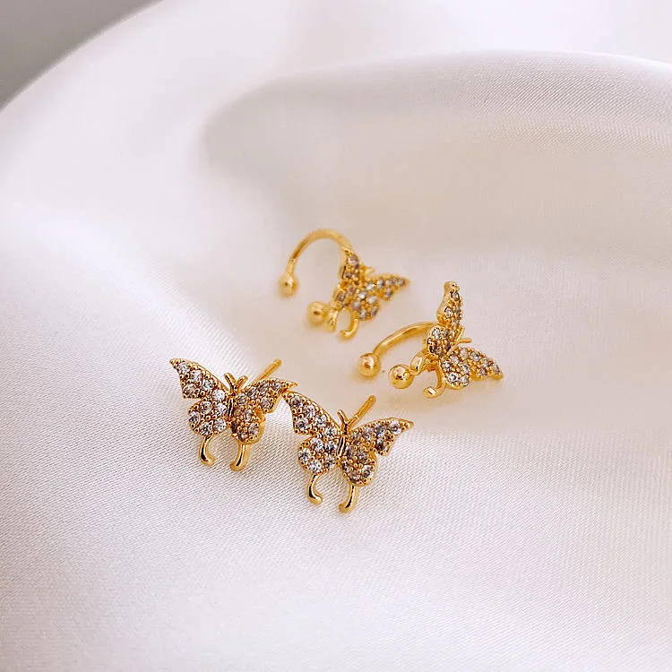 

Korean 925 silver full diamond butterfly earrings female g10335 ear clip girl earrings