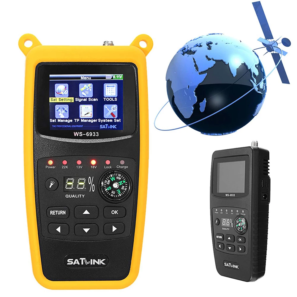 

Satlink WS-6933 Digital Satellite Finder Meter Signal DVB-S FTA C&KU 2.1 Inch LCD Display Full HD Satellite Finder With Compass