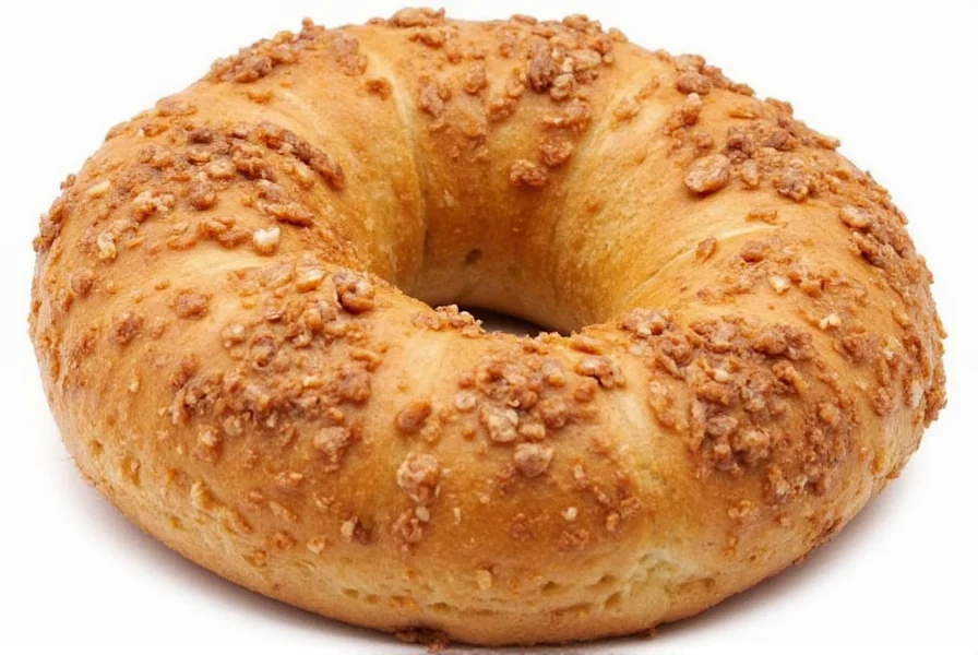 Step-by-step preparation of homemade cinnamon crunch bagel showing dough shaping, boiling, and topping application