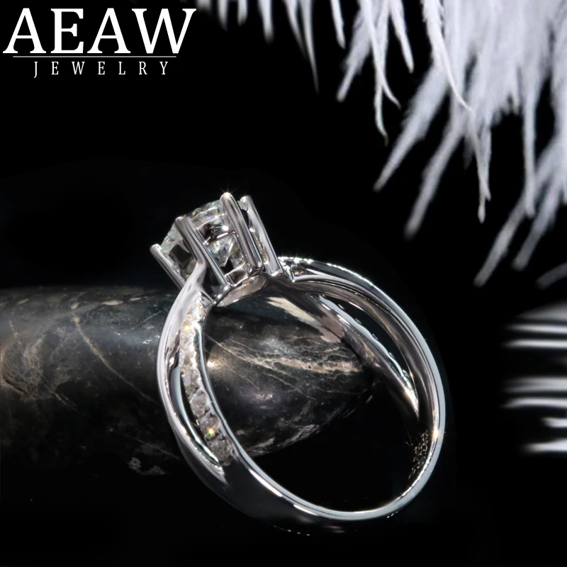 

AEAW DF Color 1.0 Carat 18k White Gold Round Cut Moissanite Ring Wedding Engagement Rings For Women Women's Ring Jewelry
