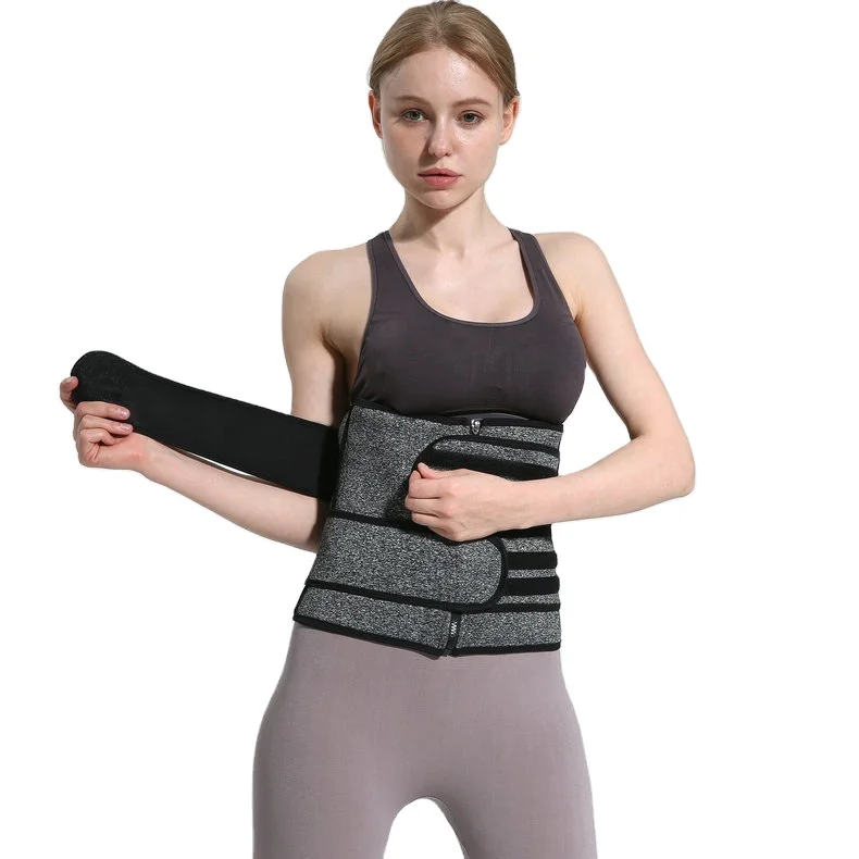 

Wholesale Women Adjustable Body Shaper Double Belt Tummy Trimmer Neoprene Waist Corset Cincher Girdle Waist Trainer, Heather grey, black, pink