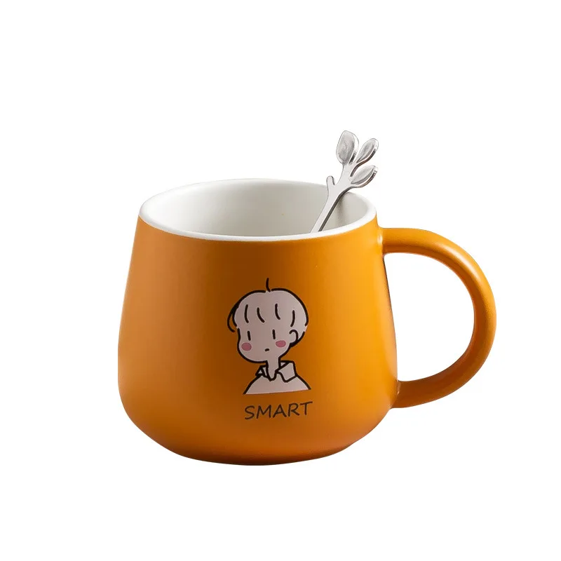 

Creative cartoon couple cup home breakfast cup office coffee cup reusable ceramic mug with spoon LOGO customization