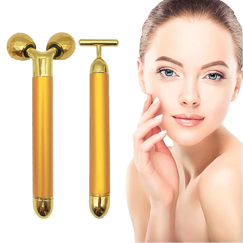 

3d Electric Face Massage Roller 24k Gold Beauty Stick Facial Lifting Massager, Gold, rose gold