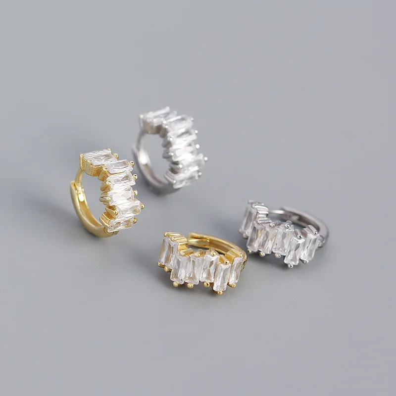 

HPXmas Fashion Jewelry S925 Silver CZ Cubic Zircon Rectangular Earrings Gold Plated Diamond Geometric Clip On Earrings for Women