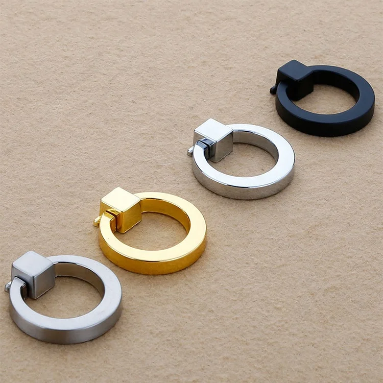 

Gold Black Chrome Nickel Wire Drawing Zinc Alloy Circle Finger Hardware Cabinet Pulls Bedroom Ring Furniture Handles