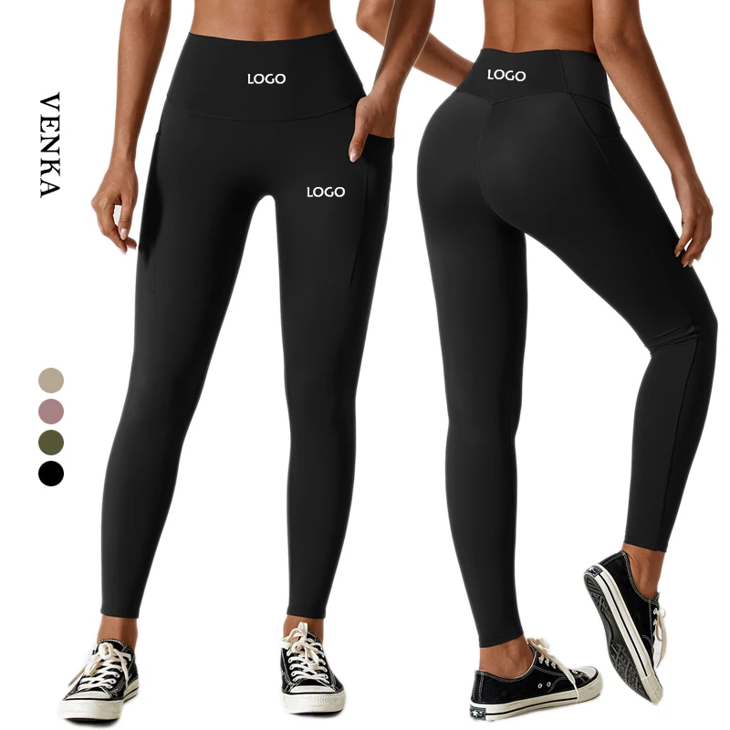 

Custom Logo Lady Push Up Butt Lift High Waist Fitness Pants Solid Color With Pockets Gym Girl Workout Yoga Leggings Pants