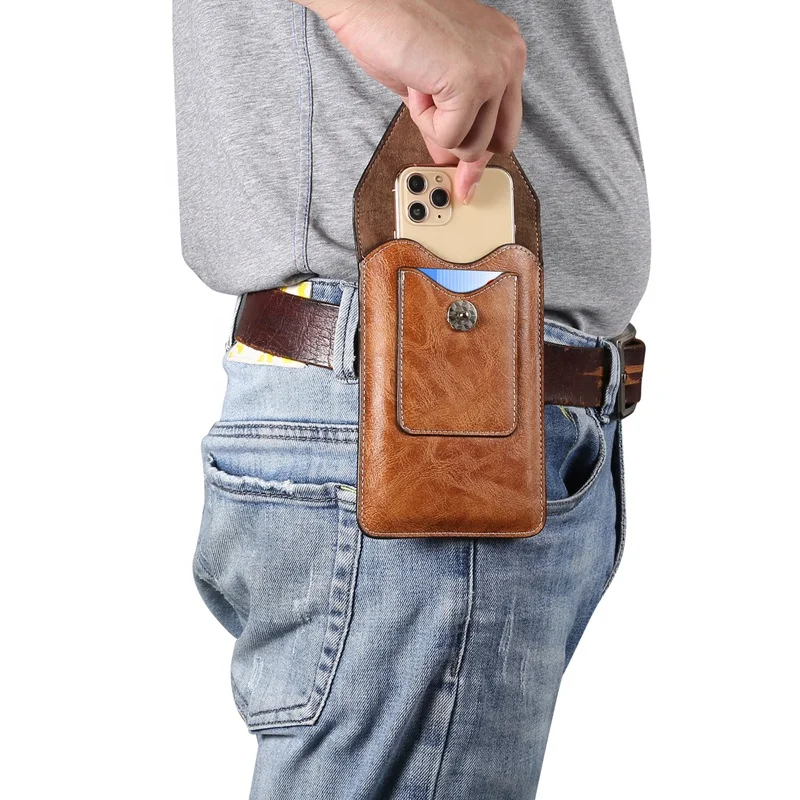 

Hot selling mobile accessory 5.5inch classic retro man use pu leather waist bag phone case with card slot, Multi-color, can be customized