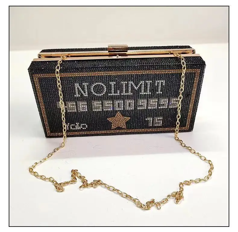 

Hot sale luxurious rhinestone evening purse ladies chic no limit clutch purse crossbody mental chain money clutches, 2 colors as picture