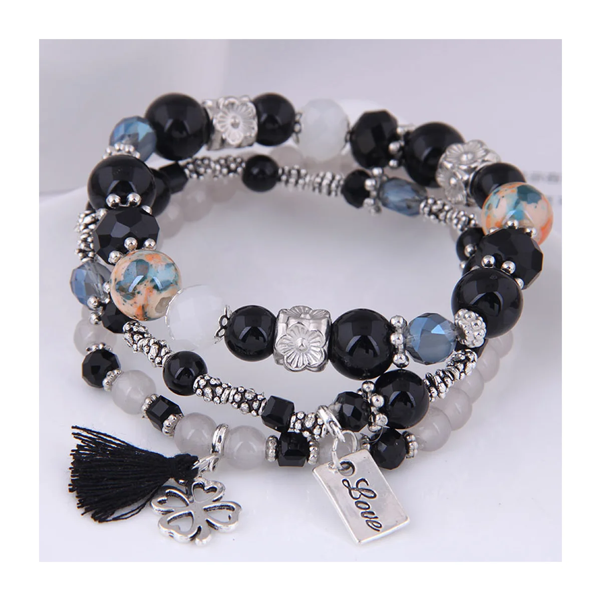 

Hot Sale Simple Mix And Match Metal Fashion Bracelets Metal Three-Layer Bead Bracelet Candy