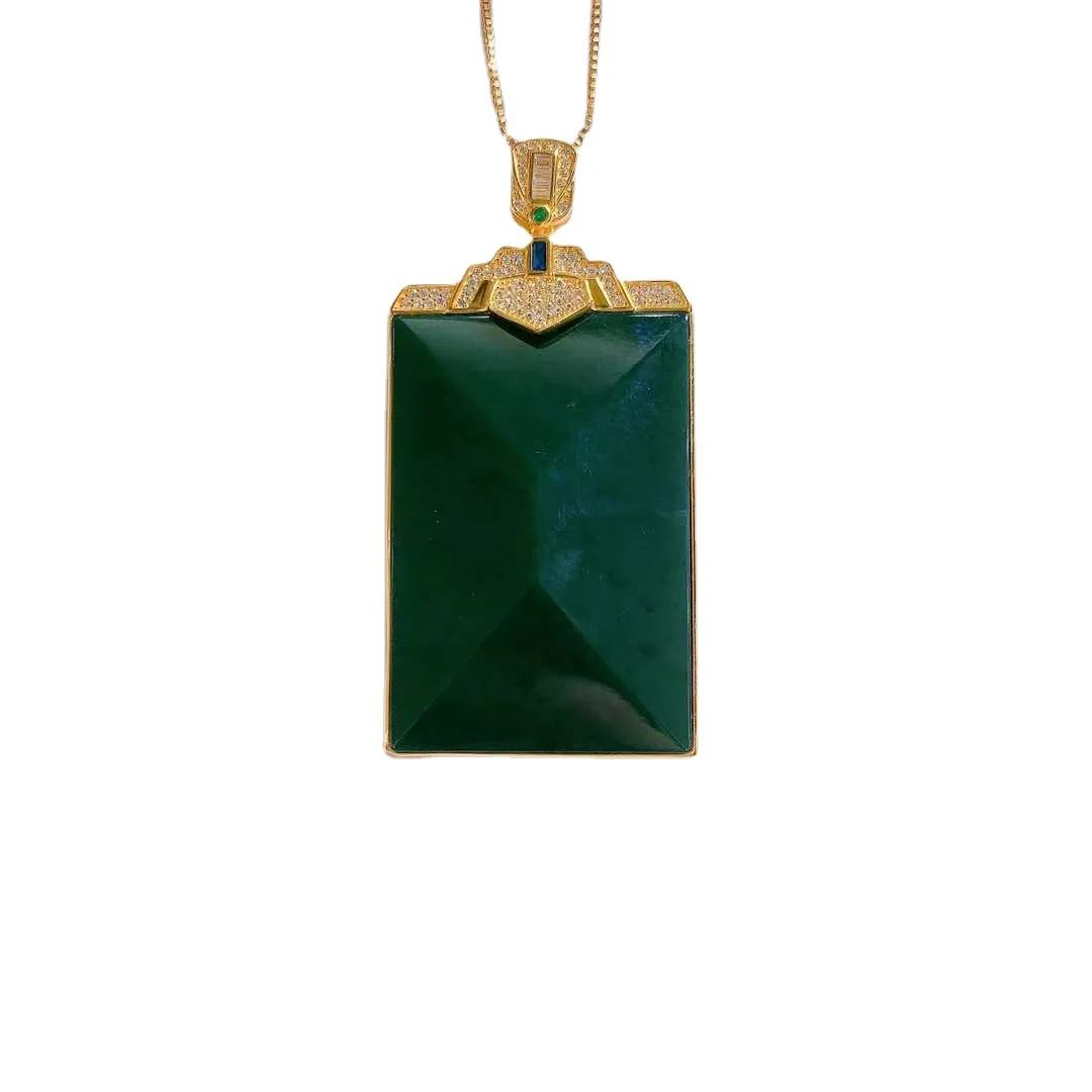 

Certified Silver S925 Silver Inlay Green Dark Jade Square Lucky Pendant Necklace Agate Jewelry Live Broadcast Wholesale