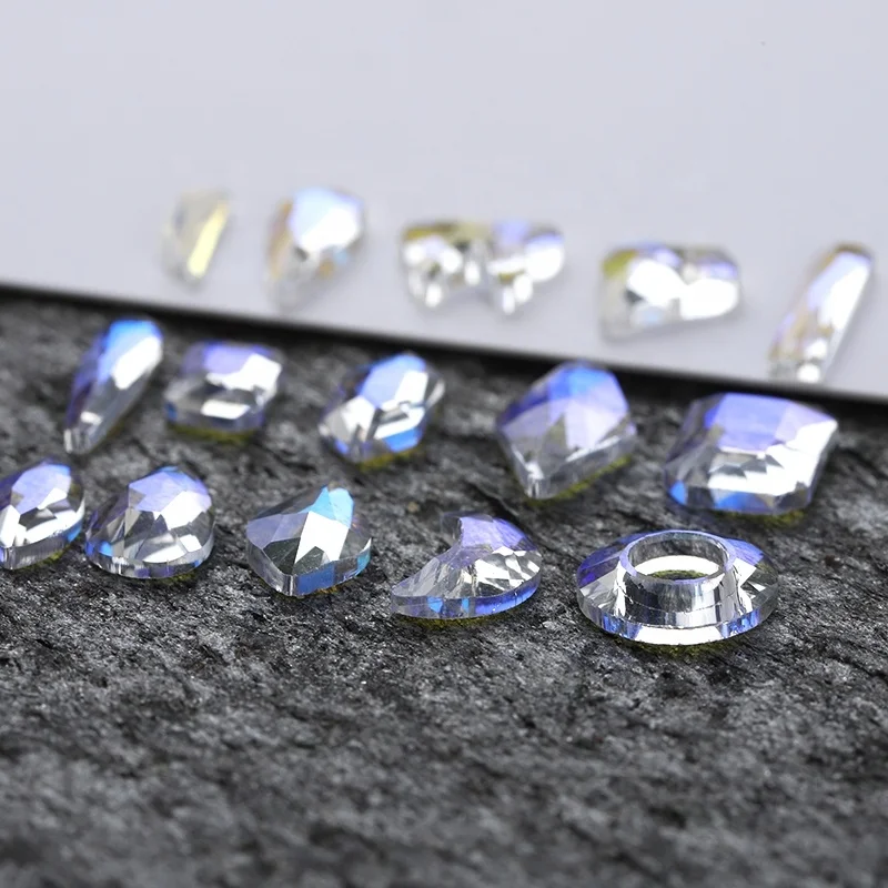 

Special shaped aurora flat back glass rhinestone mixed size irregular rhinestone for 3d nail art accessories Factory direct sale