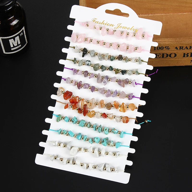 

12 Pcs Hot Sales Adjustable Friendship Bracelets Women Girls Gifts Jewelry Colorful Irregular Natural Stone Beads Bracelet