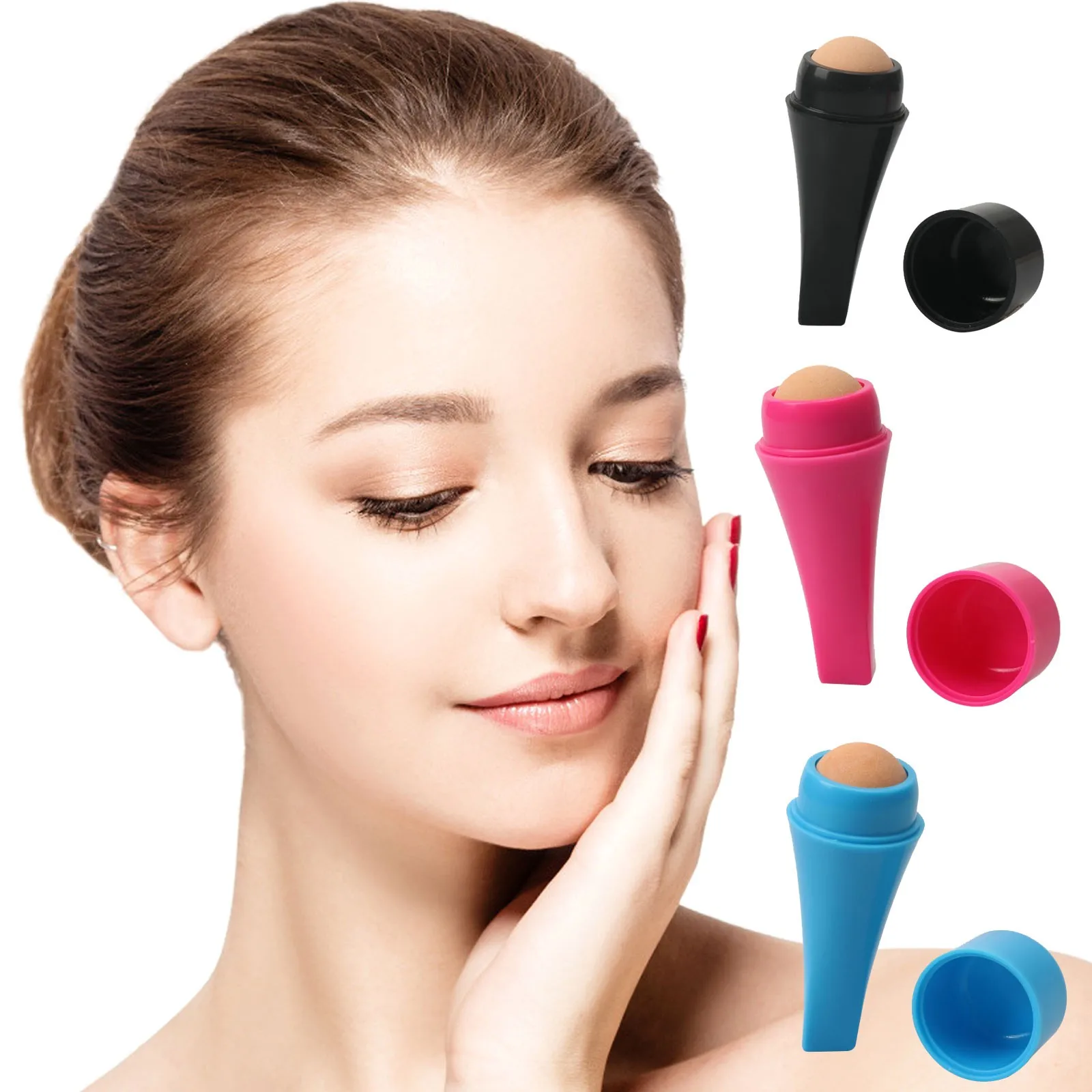 

Tiktok popular Portable Reusable Oil-Absorbing Volcanic Stone Ball Minerals Beauty tool facial skin Oil Absorbing Face Roller, Blue/black/pink