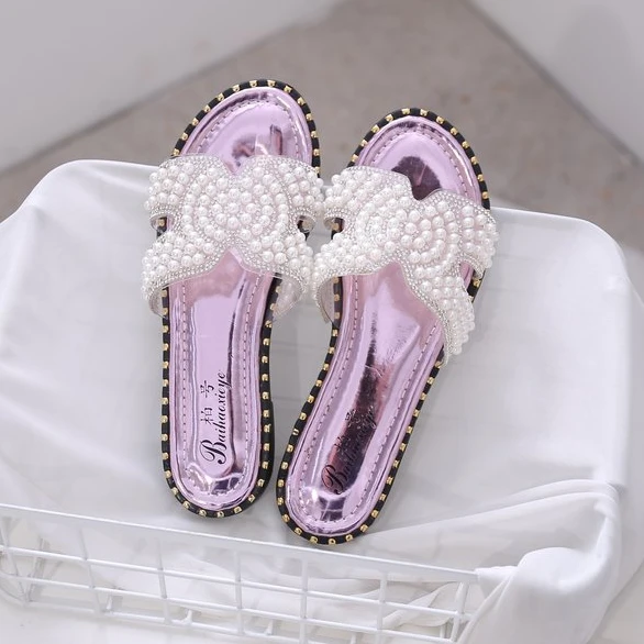 

Hot selling soft flat rhinestone H-shaped fashion lady slippers large size sandals ladies home outdoor shoes, Blue, gold, sliver, purple