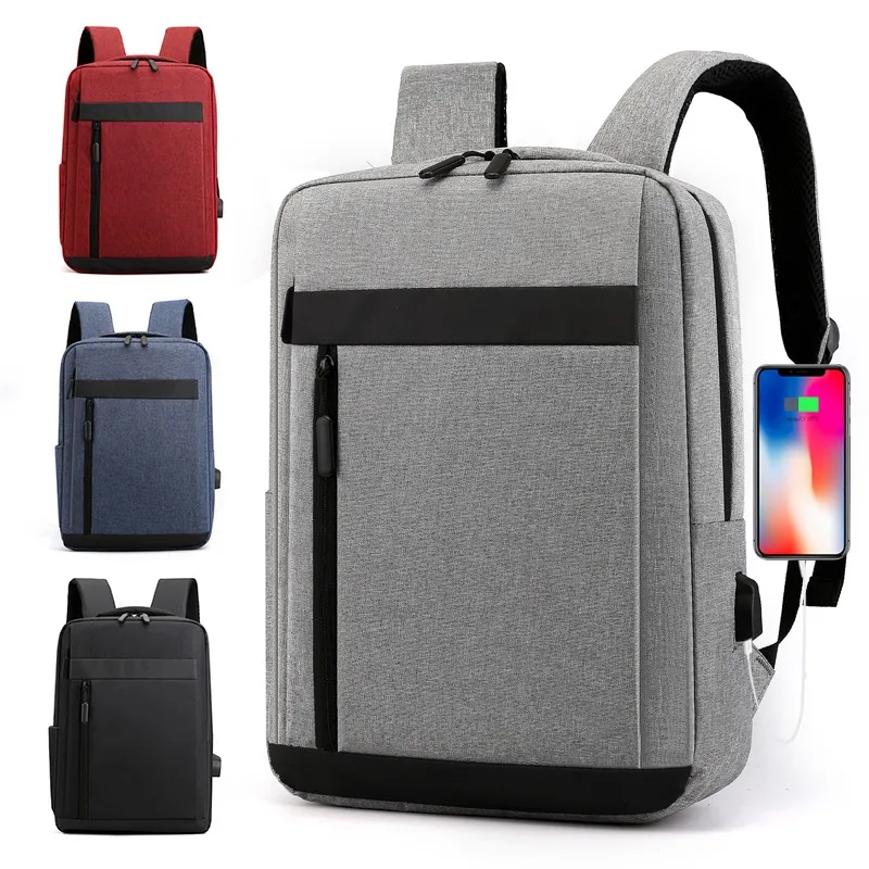 

Waterproof Nylon 17inch Business Laptop Backpack with USB Charging Port, Black grey blue red