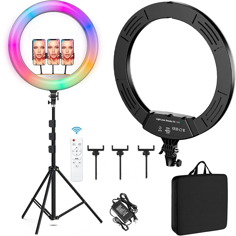 

18inch Rainbow RGB colored Ring Light LED Dimmable Mode Round Shape RGB Ring Light For Selfie Taking Videos Live Streaming