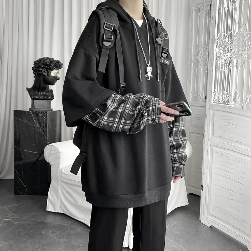 

Vintage Hoodie Women Streetwear Oversized Sweatshirt Punk Long Sleeve Pullovers Korean 2021 Grunge Plaid Splice Hoody, Khaki