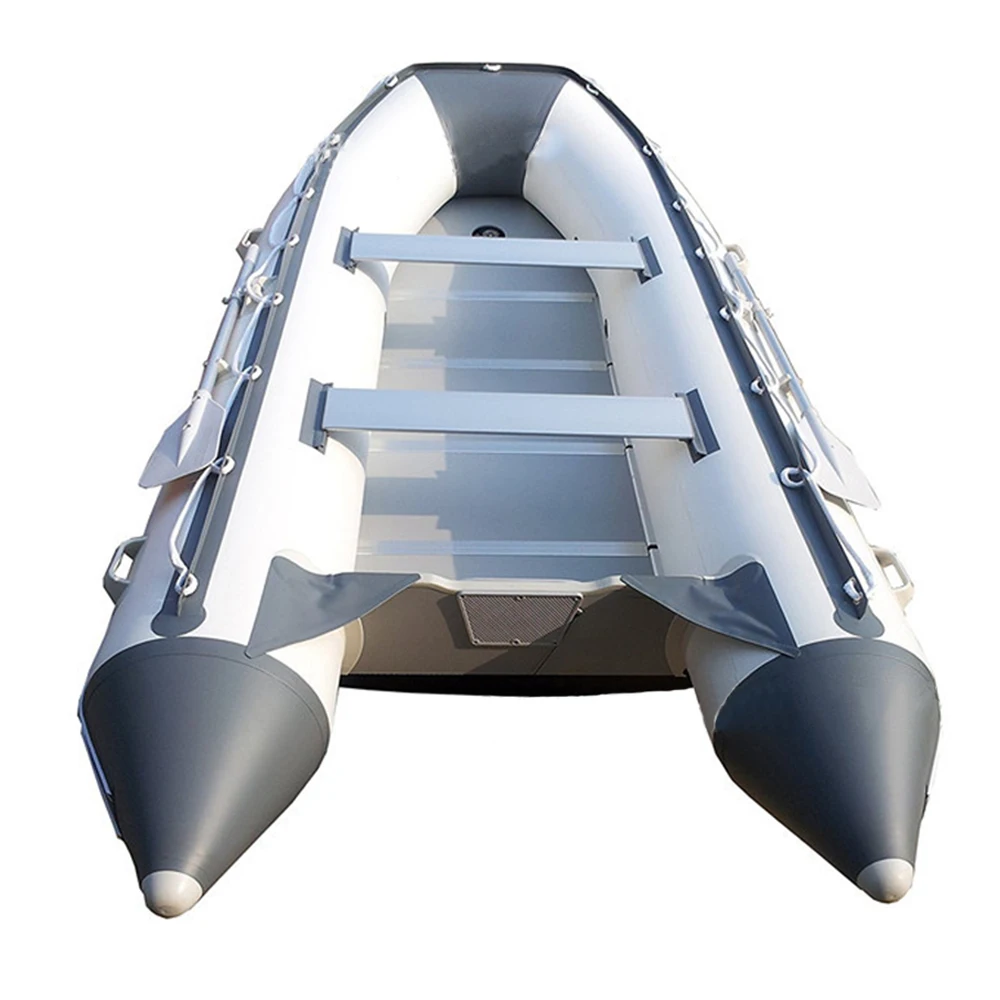 

Newbility 270cm PVC rubber dinghy aluminum alloy floor small fishing rescue rowing boat, White gray