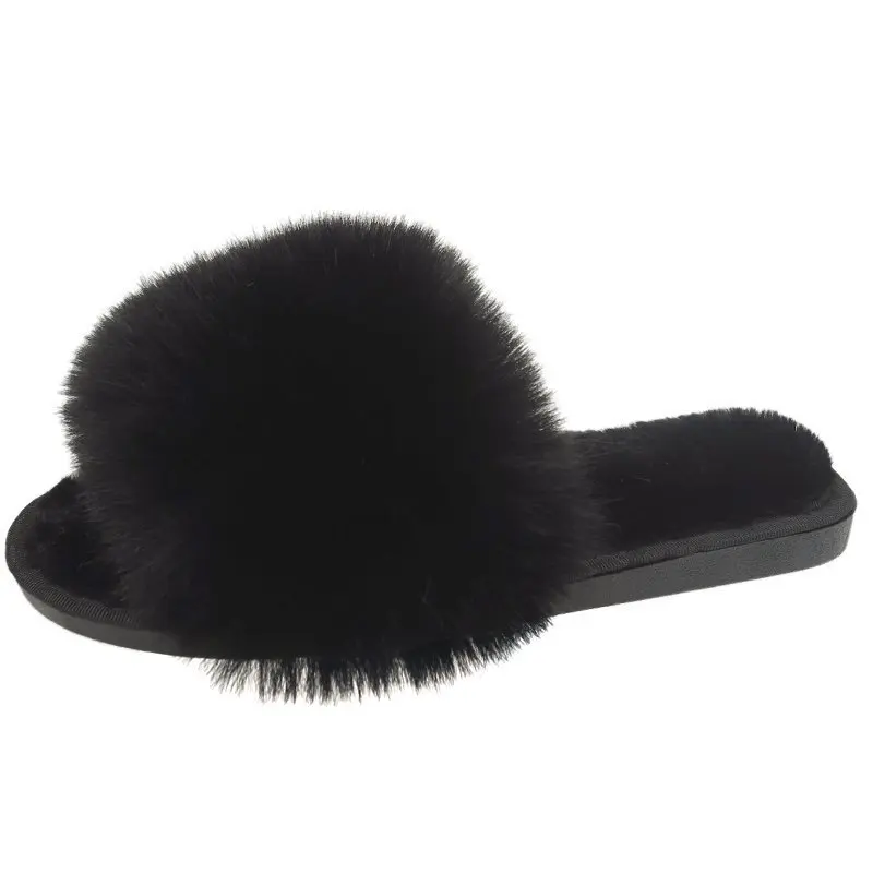 

fashion women slip-on platform plush fur fluffy raccoon slides slippers