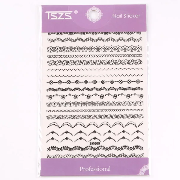 

TSZS Black Lace Nail Art Stickers Mixed Design Wave Line Tape 3D DIY Nail Line Decorations
