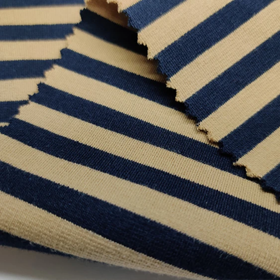 100 精梳棉罗马针织面料黄色海军条纹罗马面料