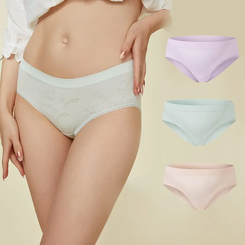 

In-Stock Seamless Breathable Briefs Naked Elasthane Underwear for Women, Light purple/ light green/ light skin